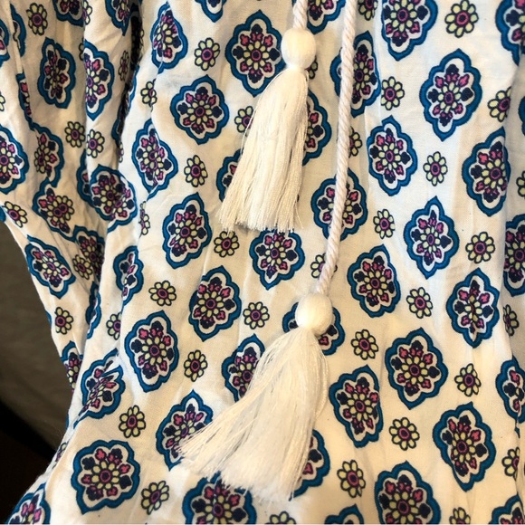 Crescent maxi dress deep v neck aqua paisley print border tassel drawstring M - Picture 6 of 14